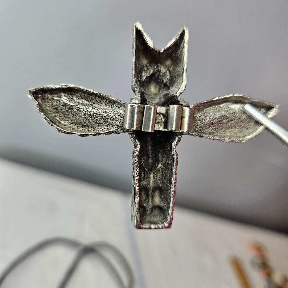 Vtg Bolo Tie Eagle Totem Silver Tone Turquoise Black Leather Braided Cord Native - Picture 6 of 8